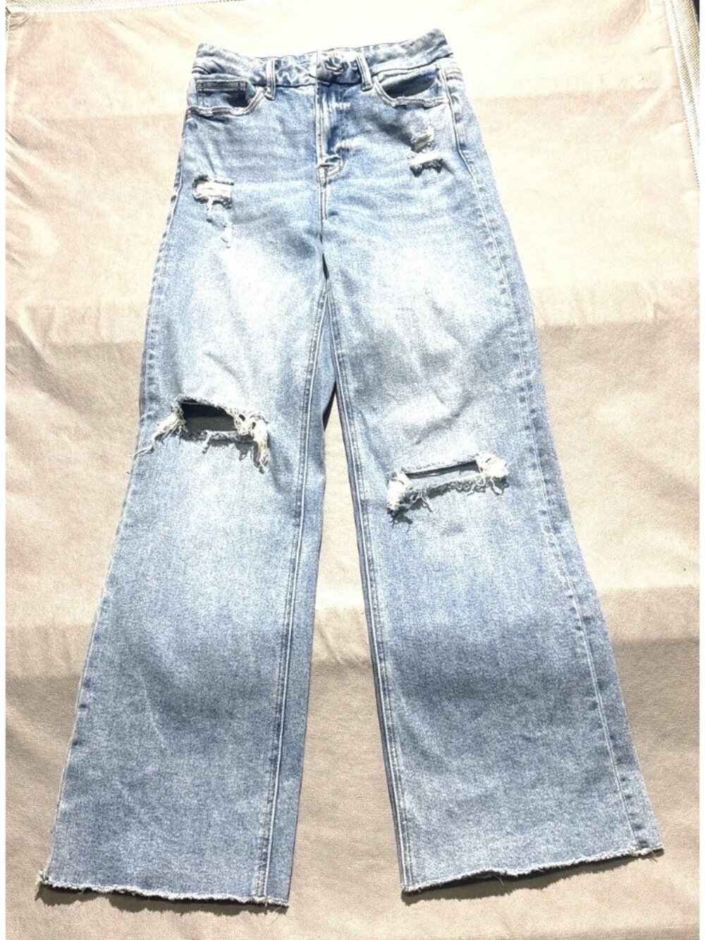 Mica Los Angeles Distressed Wide-Leg Jeans Size 26 Light Wash Frayed Hem Cotton